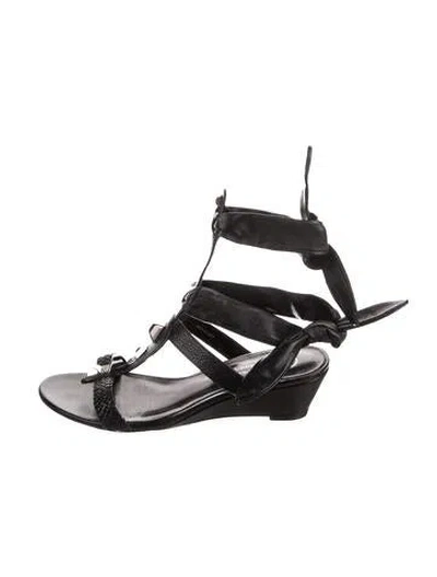 Pre-owned Hayden Harnett Leather Gladiator Sandals In Black