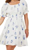 Hayden La Bea Squareneck Short Sleeve Mini Dress In White In White
