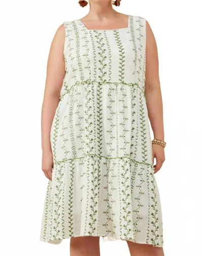 Hayden La Botanical Embroidered Ruffle Tiered Tank Dress - Plus In White/green