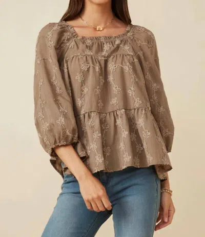 Hayden La Brushed Floral Puff Sleeve Top In Taupe In Brown