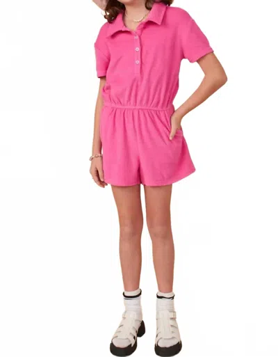 Hayden La Kids' Button Detail Collared Terry Romper In Pink