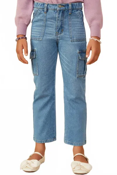 Hayden La Kids' Cargo Pocket Straight Leg Patch Pocket Jeans In Light Denim In Blue