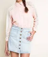Hayden La Chambray & Lace Blouse In Peach