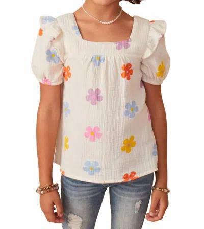 Hayden La Kids' Chloe Floral Gauze Textured Top In Ivory In White