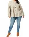 Hayden La Corduroy Button Up Peplum Shirt In Sand In Beige