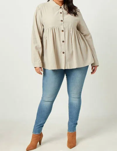 Hayden La Corduroy Button Up Peplum Shirt In Sand In Neutral