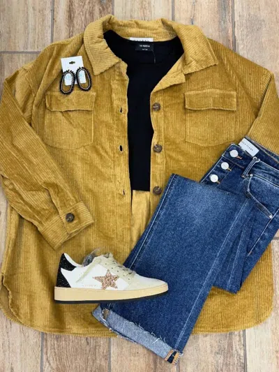 Hayden La Corduroy Shacket In Mustard In Gold