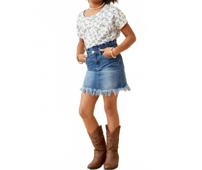 Hayden La Kids' Country Girl Jean Skirt In Medium Wash In Multi