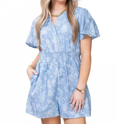 Hayden La Denim Floral Romper In Blue/ White