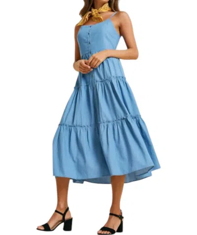Hayden La Denim Tier Button-down Midi Dress In Blue