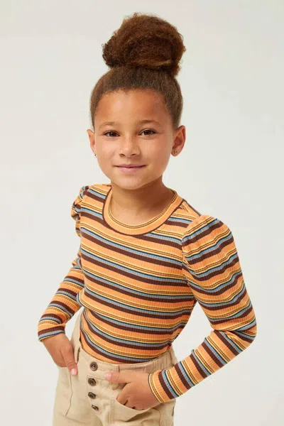 Hayden La Kids' Engineered Stripe Puff Shoulder Top In Coral Mix In Multi