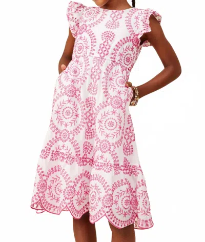 Hayden La Kids' Eyelet Embroidered Flutter Sleeve Scallop Hem Dress In Pink