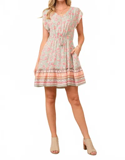 Hayden La Floral Border Print V-neck Dress In Sage In Multi