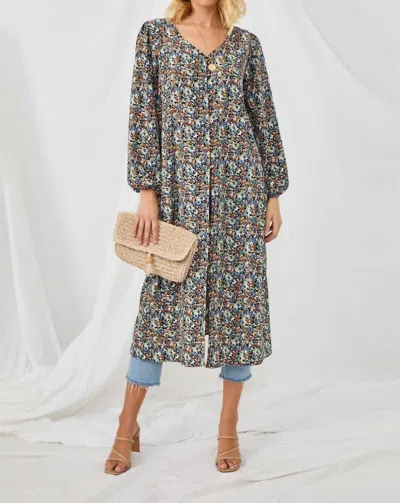 Hayden La Floral Buttoned Puff Sleeve Duster In Black