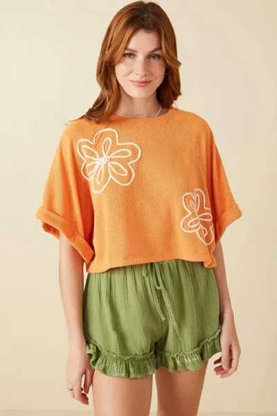 Hayden La Floral Embroidered Dolman Sleeve Knit Tee In Peach In Orange