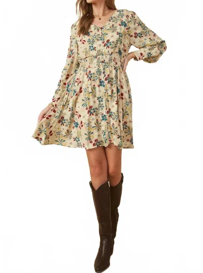 Hayden La Floral Print Button Up Smocked Dress In Sand/beige In Multi