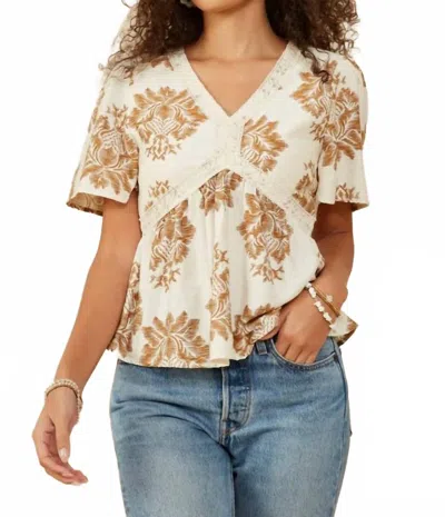 Hayden La Floral Print Lace Detail Top In Ivory/taupe In Neutral