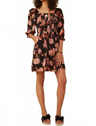 Hayden La Floral Print Smocked Dress In Black In Brown