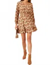 Hayden La Floral Print Smocked Waist Button Detail Dress In Brown Floral In Multi