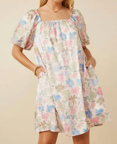 Hayden La Floral Puff Sleeve Foiled Dress In Ivory In Multi
