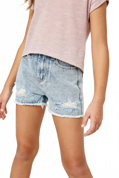 Hayden La Kids' Frayed Distressed Short In Light Denim In Blue