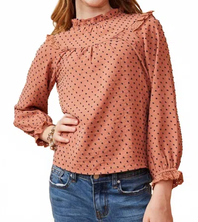 Hayden La Kids' Girl's Lace Ruffle Detail Swiss Dot Blouse In Mauve In Multi