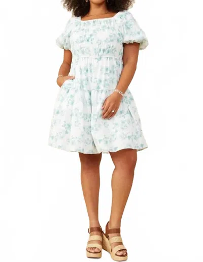 Hayden La Kids' Girl's Textured Puff Sleeve Floral Dress In White/jade In Blue