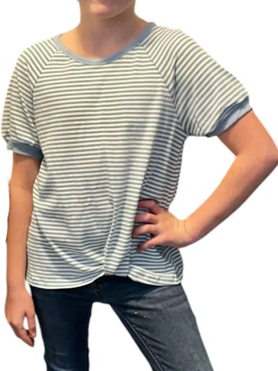 Hayden La Kids' Girl's Textured Striped Rib Tucked Hem Tee In Blue