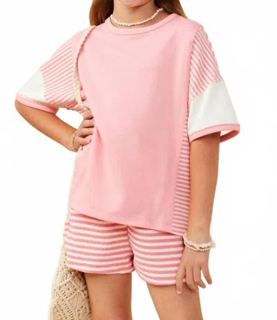 Hayden La Kids' Girls Colorblock Stripe Insert Knit T Shirt In Pink