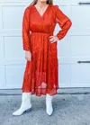 Hayden La Going Somewhere Lurex Ribbed Long Sleeve Surplice Dress In Rust