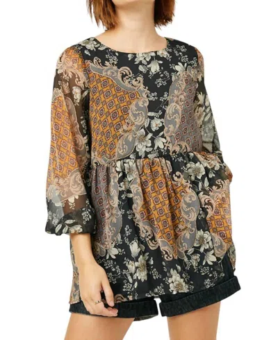 Hayden La I Don't Remember Patch Print Blouse In Mustard Mix In Multi