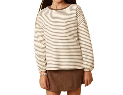 Hayden La Kids Striped Long Sleeve Banded Shirt In Brown/cream In Neutral