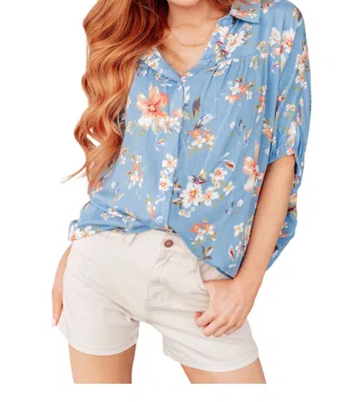 Hayden La Lanikai Floral Button Down Top In Baby Blue