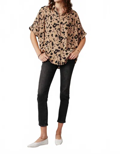 Hayden La Lark Abstract Blouse In Taupe/black In Animal Print