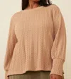 Hayden La Long Cuff Cable Knit Pullover - Plus In Taupe In Orange