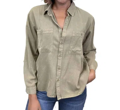Hayden La Made Your Choice Collared Button Up Long Sleeve Top In Olive In Green