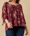 Hayden La Mixed Floral Tie Sleeve Top - Plus In Plum