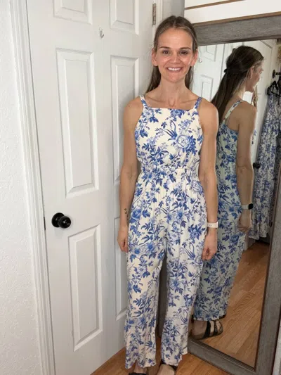 Hayden La Myla Floral Smocked Waist Jumpsuit In Blue