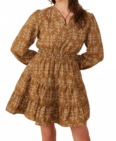 Hayden La Notch Detail Floral Embroidered Dress In Brown