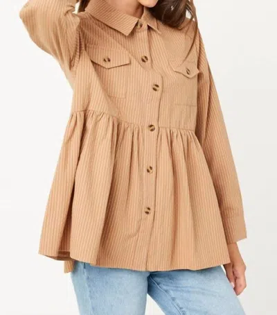Hayden La Peplum Button Up Shirt In Taupe In Gold