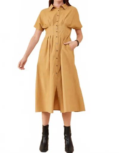 Hayden La Pintucked Waist Button Up Corduroy Dress In Camel In Brown