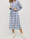 Hayden La Plaid Button-down Midi Dress In Denim Blue