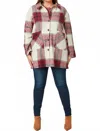 Hayden La Plaid Button Up Patch Pocket Jacket - Plus In Burgundy In Multi
