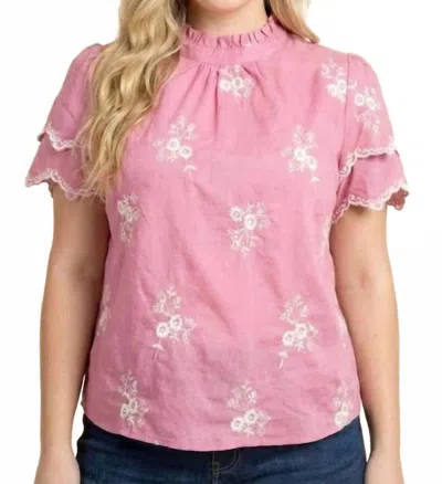 Hayden La Poppy Ruffled Neck Top In Pink In Multi