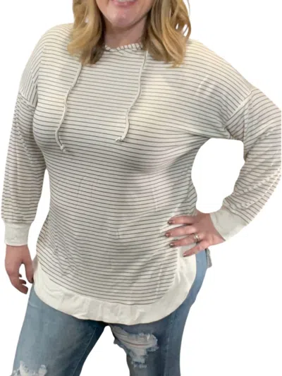 Hayden La Ribbed Stripe Hoodie In White