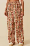 Hayden La Ruffle Detail Paisley Wide Leg Pants In Beige In Brown