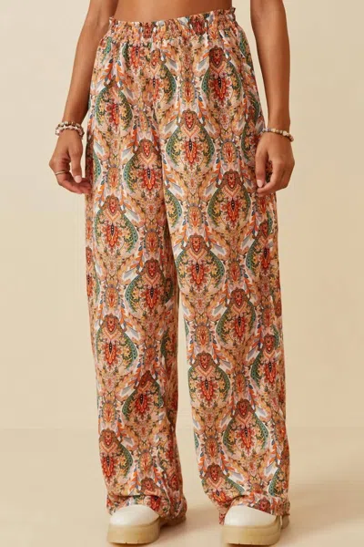 Hayden La Ruffle Detail Paisley Wide Leg Pants In Beige In Brown