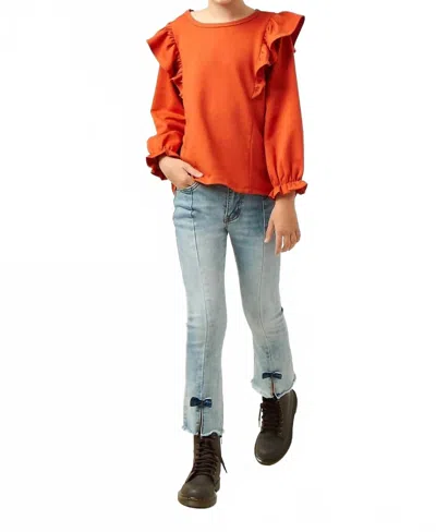 Hayden La Kids' Ruffle Long Sleeve Top In Orange
