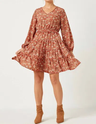 Hayden La Smocked Waist Ruffle Tiered V-neck Dress In Coral Floral In Brown