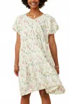 Hayden La Textured Floral Button Detail Bubble Sleeve Dress In Off White In Neutral